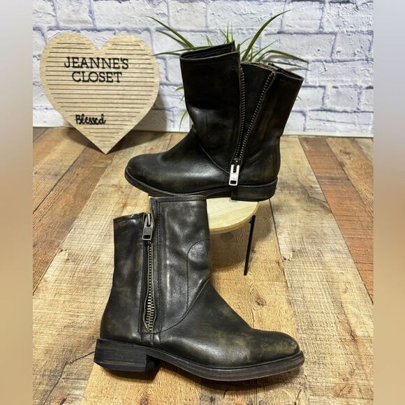 Hinge double zipper ankle boots distressed Anthropologie - Picture 12 of 12